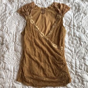 Lace capped sleeved fitted blouse, size Medium